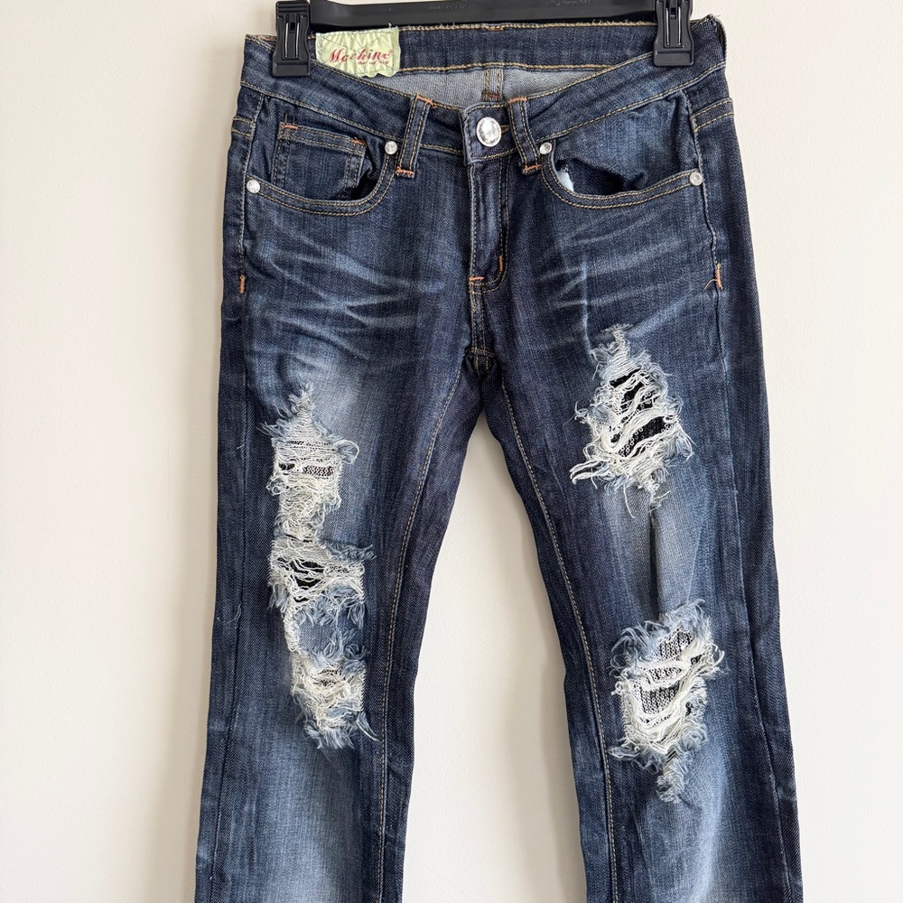 Vintage Machine Distressed Sequin Skinny Jeans Dark Wash Size 27 Women’s Jeans - Picture 3 of 8